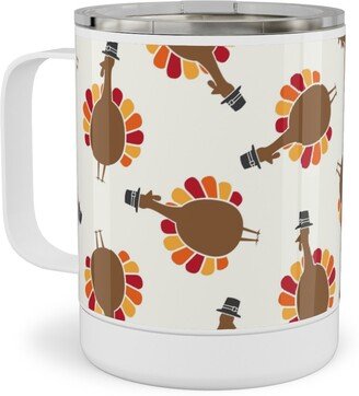 Travel Mugs: Turkey Toss - Cream Stainless Steel Mug, 10Oz, Brown