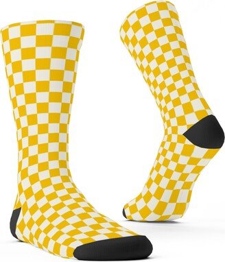 Socks: Checkered Pattern - Yellow Custom Socks, Yellow