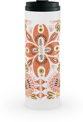 Travel Mugs: Pysanky - Boho - Warm Stainless Mug, White, 16Oz, Pink