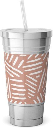 Travel Mugs: Dashes - Pink Stainless Tumbler With Straw, 18Oz, Pink