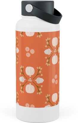 Photo Water Bottles: Bright Orange Acorn, Cranberry, & Pumpkin Fall Foliage Damask Stainless Steel Wide Mouth Water Bottle, 30Oz, Wide Mouth, Orange