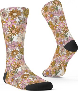 Socks: Chelsea Vintage Floral Garden - Pink Custom Socks, Pink