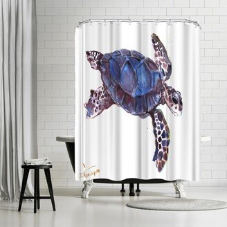 71 x 74 Shower Curtain, Tortoise Dark Blue by Suren Nersisyan