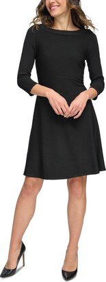 Petite 3/4-Sleeve Textured Knit Dress