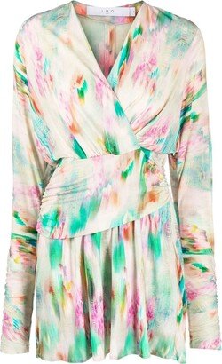 Abstract-Print Long-Sleeve Mini Dress