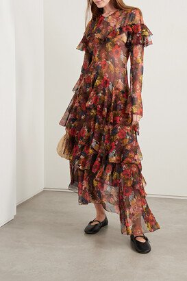 Alouette Asymmetric Ruffled Floral-print Silk-georgette Midi Dress - Multi