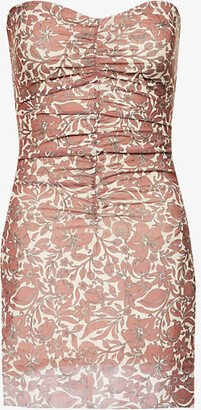 Womens Hibiscus Floral Priya Floral-print Stretch-woven Mini Dress