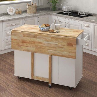 Kitchen Island with Spice Rack,Towel Rack and Extensible Table Top