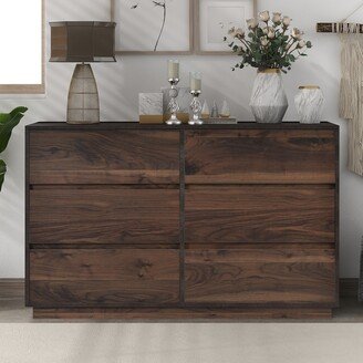 GEROJO Classic Walnut 6-Drawer Dresser, Durable MDF Construction, Smooth Metal Rails, Extra Storage for Bedroom, Easy Assembly