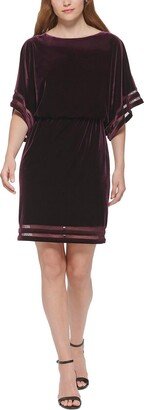 Petites Womens Velvet Knee Shift Dress