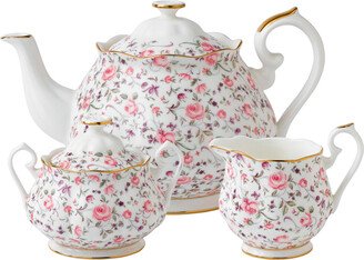 Rose Confetti 3Pc Teapot Sugar Cream Vintage Set