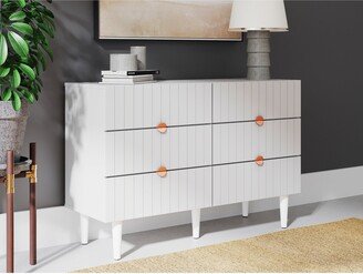 Jonny White Solid Wood Wood 6 Drawer Dresser with Rose Gold Hardware