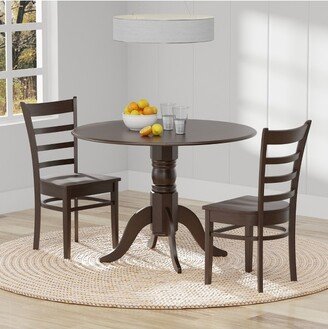 Glenwillow Home 3-PC - 42 Round Double Drop-Leaf Dining Table + Slat Back Dining Chairs Dining Set in Dark Walnut