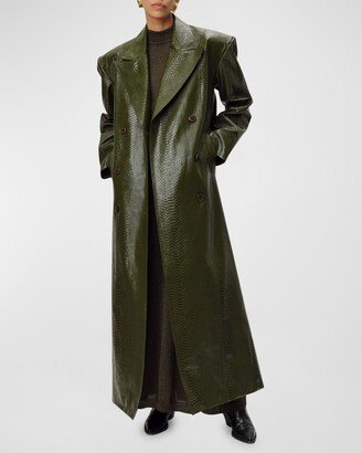 Roxton Faux Croc Leather Trench Coat