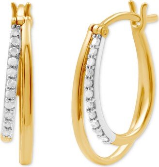 Marsala Diamond & Polished Double Oval Hoop Earrings (1/4 ct. t.w.) in Sterling Silver & 14k Gold-Plate - Sterling Silver Gold-Plate