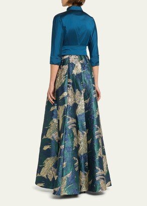 A-Line Metallic Jacquard & Taffeta Shirt Gown-AA