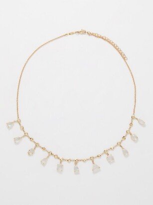 Diamond, Moonstone & 14kt Gold Necklace