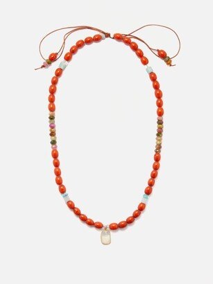 Moonstone, Tourmaline, Coral & 14kt Gold Necklace