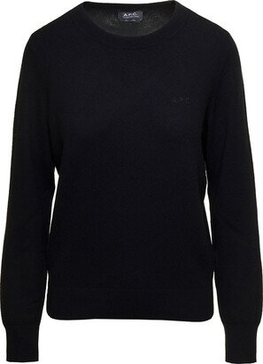 'nina' Black Sweater With Tonal Logo Embroidery In Wool Woman