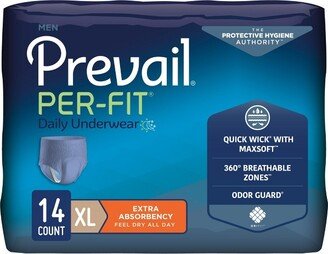 Prevail Daily Per-Fit Underwear for Men, Pull on with Tear Away Seams, X-Large (58-68), 14ct Bag