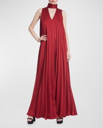 Pleated Cutout Trapeze Gown