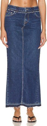 Cameron Low Rise Column Maxi Skirt With Back Slit in Blue