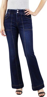 Indigo Poppy Women's Tummy Control Seamed Bootcut Jeans with Patch pockets