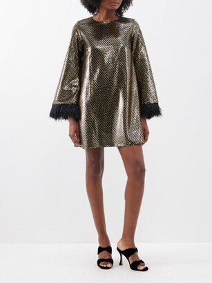 Cocoa Feather-trim Sequinned Mini Dress