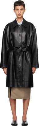 Black Belted Faux-Leather Coat-AA