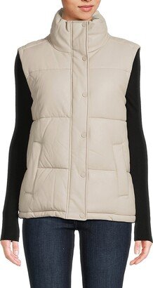 Faux Leather Puffer Vest-AA