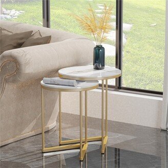 AESOME Sofa Side Gold Metal Frame Nesting Tables