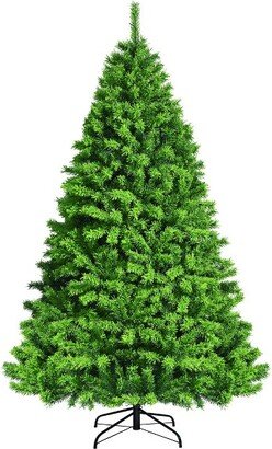 7.5ft Green Flocked Hinged Artificial Christmas Tree w/ Metal Stand Green