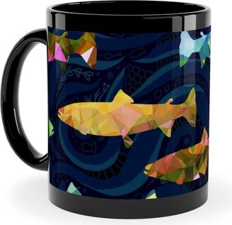 Mugs: Hillside Rainbow Salmon - Multi On Dark Ceramic Mug, Black, 11Oz, Multicolor