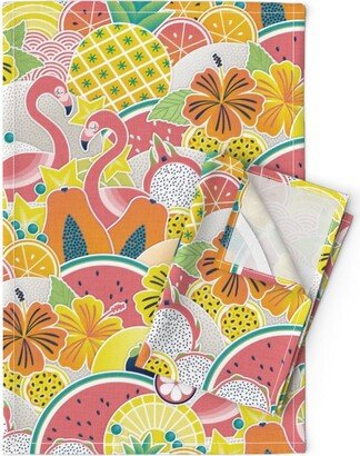 Tropical Flamingos Tea Towels | Set Of 2 - Totally Optimistic By Patricia Lima Hibiscus Flowers Linen Cotton Spoonflower