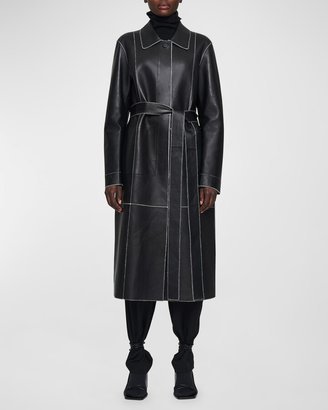 Lancry Topstitch Bonded Leather Coat