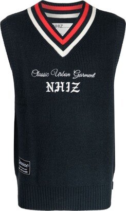 slogan-embroidered V-neck vest