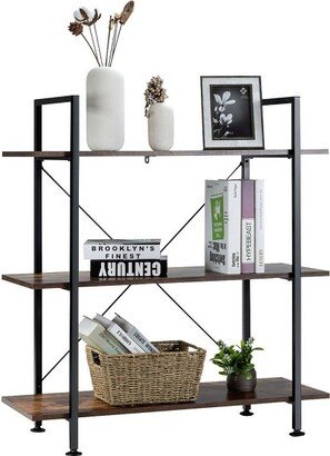 3-Tier Bookshelf Industrial Bookcase Display Shelf Storage Rack Rustic Brown