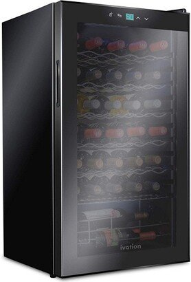34-Bottle Compressor Freestanding Wine Cooler Refrigerator - Black