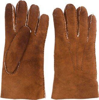 Topstitching-Detail Sheepskin Gloves