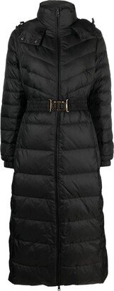 Long Padded Jacket With Belt And Hood