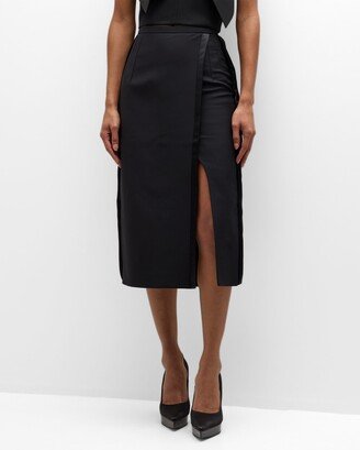 Slit-Hem Crepe Midi Skirt