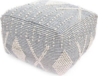 Brinket Large Contemporary Faux Yarn Pouf Ottoman Ivory/Gray