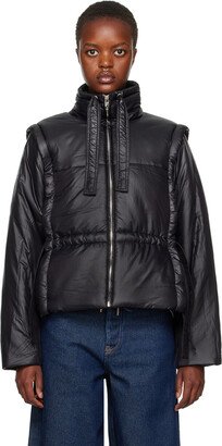 Black Embroidered Puffer Jacket-AA