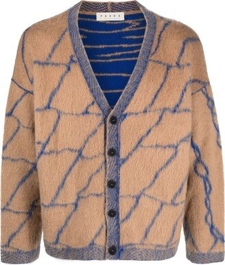 abstract-pattern V-neck cardigan-AA