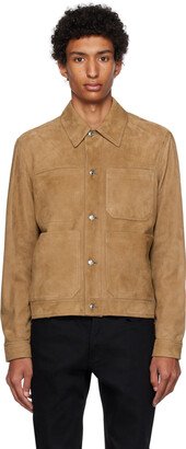 Brown Button Trucker Leather Jacket