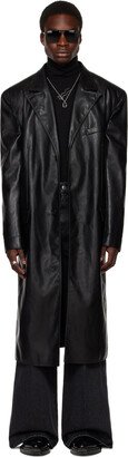 LU'U DAN Black Peaked Lapel Leather Coat