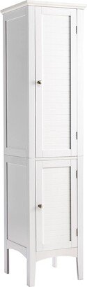 Global Pronex Tall Storage Cabinet, 5-Tier Wooden Freestanding Tower Cabinet Floor Organizer, Narrow Linen Cabinet w/2 Doors & Shelves