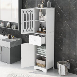 TONWIN Tall Bathroom Cabinet, Freestanding Storage Cabinet Drawer&Door, Grey