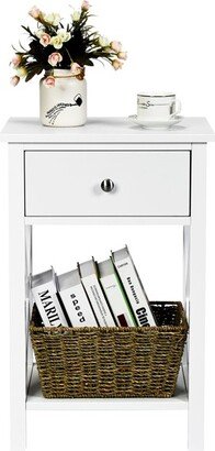 Tangkula X-Design Side End Table Multifunctional Nightstand with Drawer & Shelf White