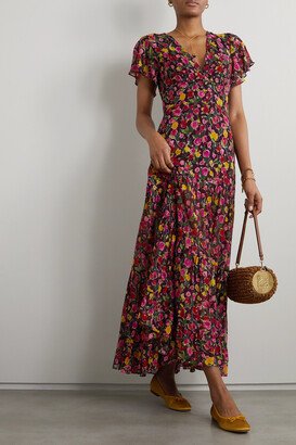 Delicia Floral-print Metallic Fil Coupé Chiffon Maxi Dress - Brown